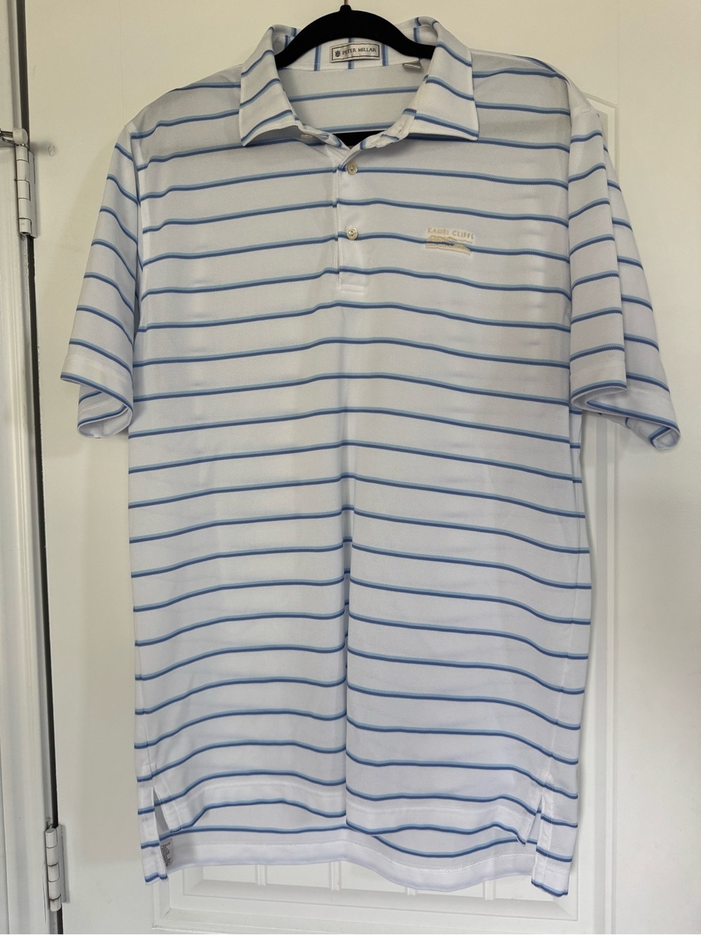 Peter Millar Summer Comfort Kauri Cliffs Logo Striped Golf Polo Shirt Men's L